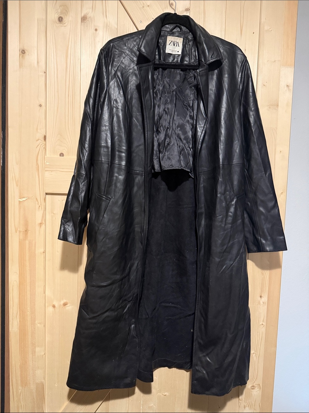 ZARA Black Leather Longline Jacket